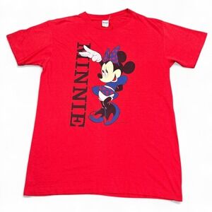 Vintage 80s Disney Minnie Mouse Tee Shirt Adult Size XL Red Big Print USA‎ Made